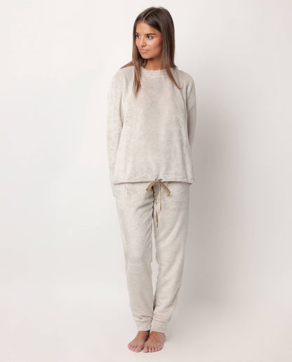 Ζεστή Polar Πιτζάμα με Στρογγυλή Λαιμόκοψη σε Απόχρωση Piedra